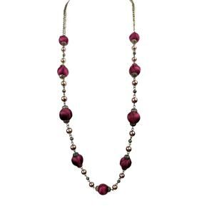Avon Burgundy Satin Ball Beaded Long Romantic Renaissance Chain Necklace